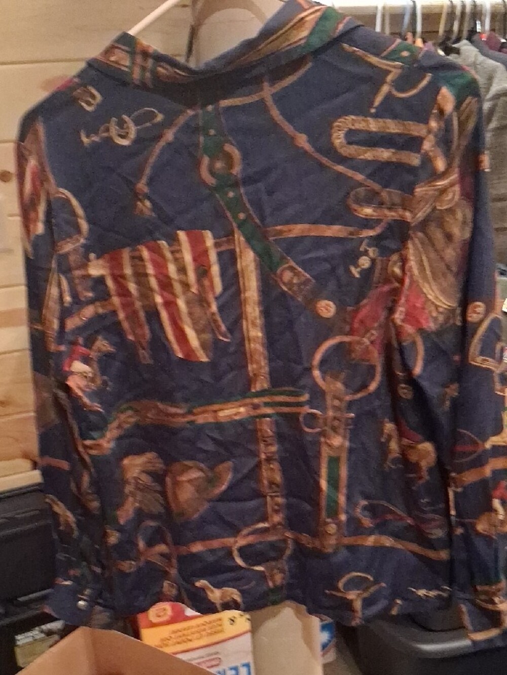 Pendleton Navy Button-Down Shirt with Brown & Green Equestrian Print - Picture 6 of 7